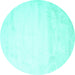 Round Machine Washable Solid Turquoise Modern Area Rugs, wshcon651turq