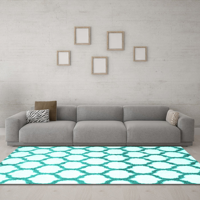 Machine Washable Terrilis Turquoise Contemporary Area Rugs in a Living Room,, wshcon652turq