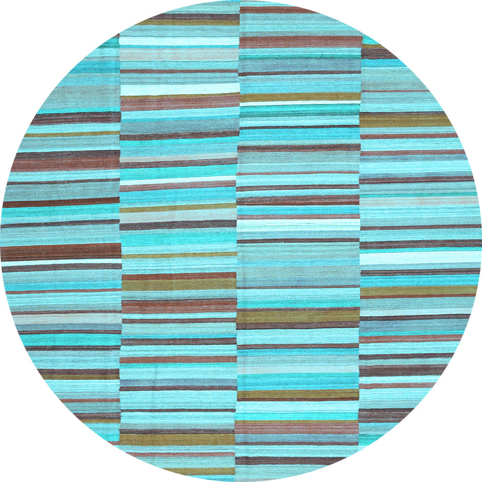 Round Machine Washable Southwestern Light Blue Country Rug, wshcon653lblu