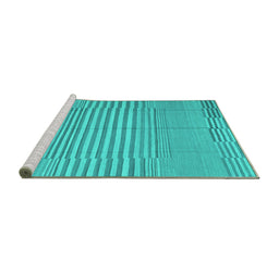 Sideview of Machine Washable Abstract Turquoise Contemporary Area Rugs, wshcon654turq