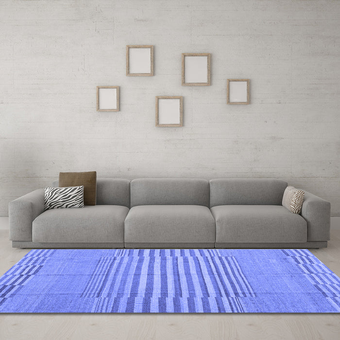Machine Washable Abstract Blue Contemporary Rug in a Living Room, wshcon654blu