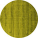 Round Machine Washable Abstract Yellow Contemporary Rug, wshcon655yw