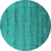 Round Abstract Turquoise Contemporary Rug, con655turq