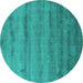 Round Machine Washable Abstract Turquoise Contemporary Area Rugs, wshcon655turq