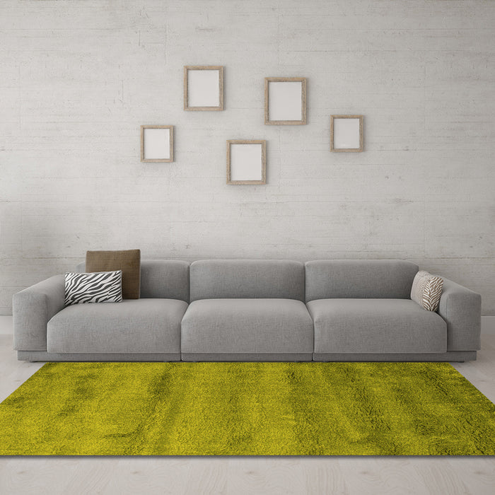 Machine Washable Abstract Yellow Contemporary Rug in a Living Room, wshcon655yw