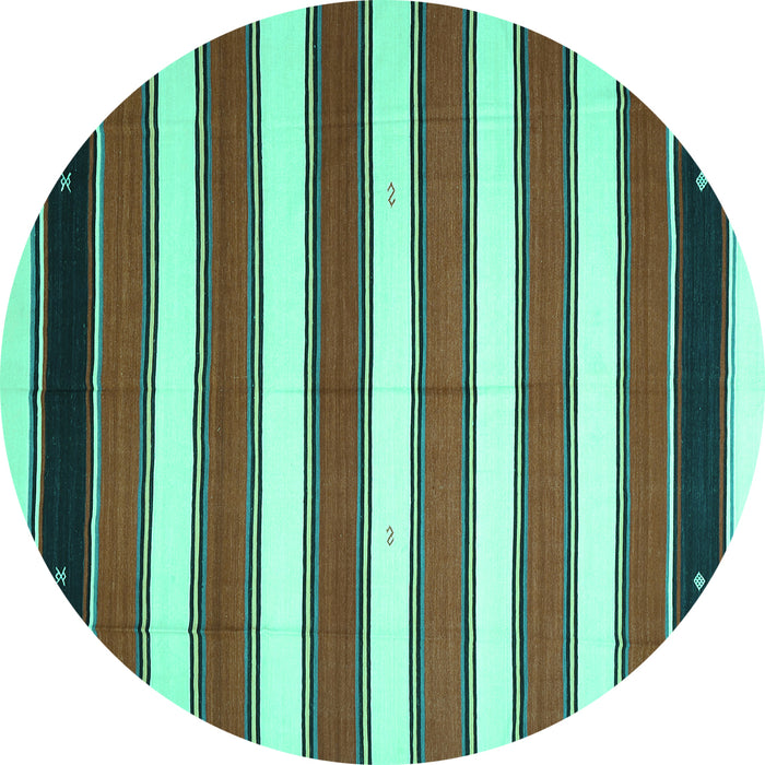 Round Machine Washable Oriental Turquoise Traditional Area Rugs, wshcon656turq