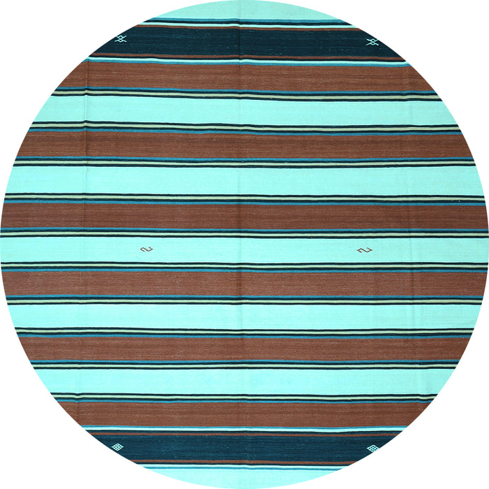 Round Machine Washable Oriental Light Blue Traditional Rug, wshcon656lblu