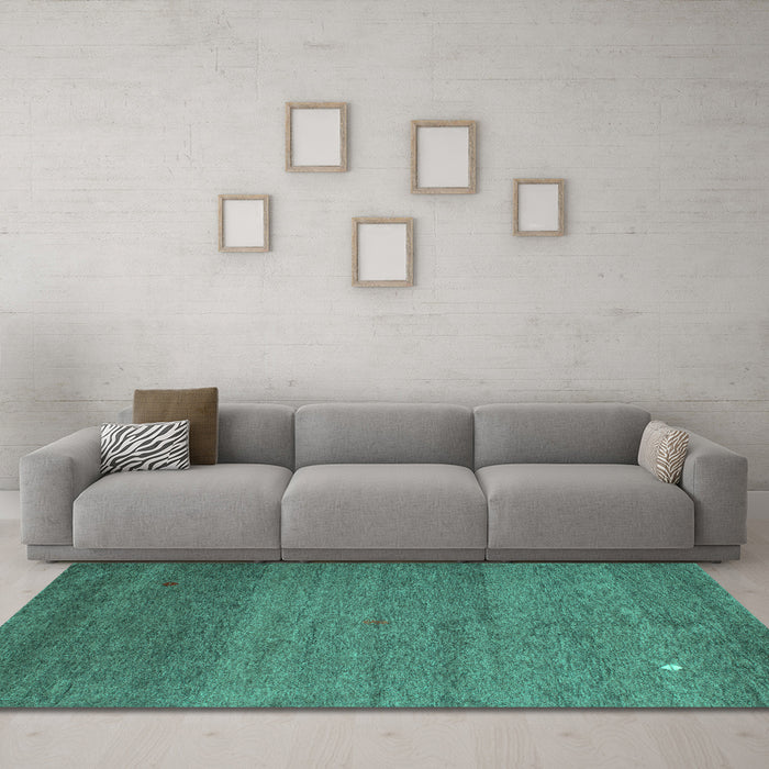 Machine Washable Abstract Turquoise Contemporary Area Rugs in a Living Room,, wshcon658turq