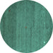 Round Machine Washable Abstract Turquoise Contemporary Area Rugs, wshcon658turq