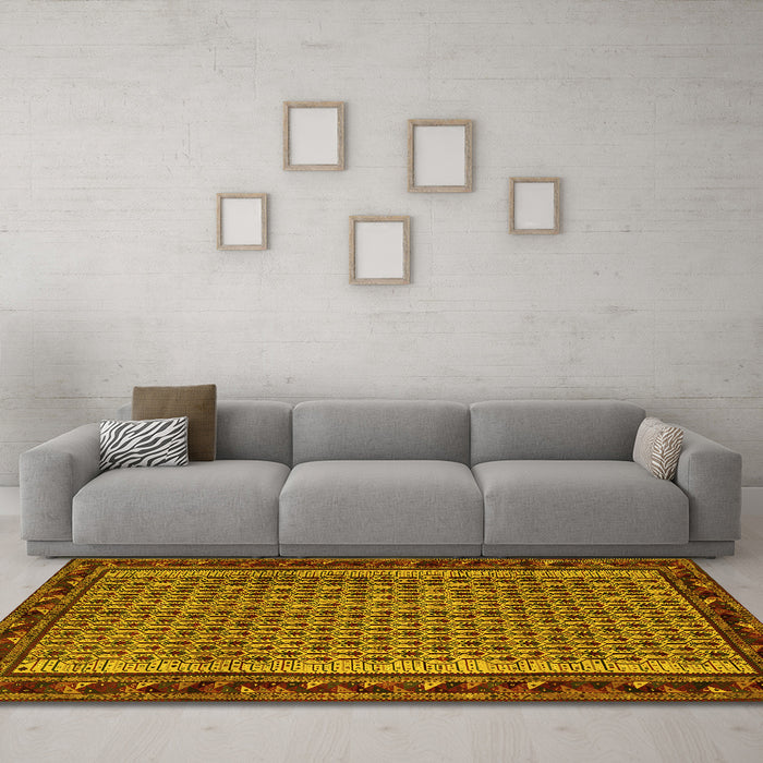 Machine Washable Abstract Yellow Contemporary Rug in a Living Room, wshcon659yw