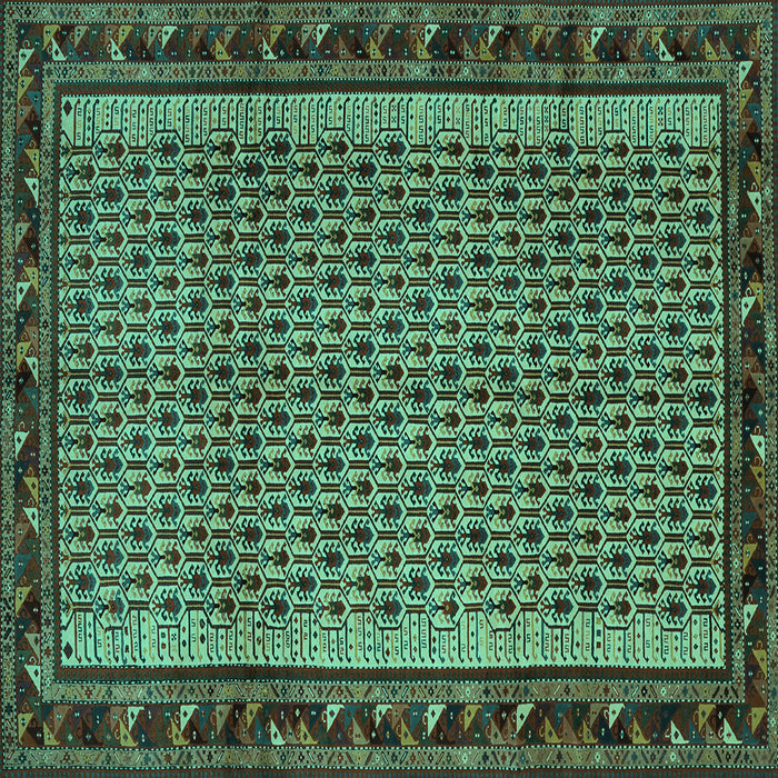 Square Machine Washable Abstract Turquoise Contemporary Area Rugs, wshcon659turq