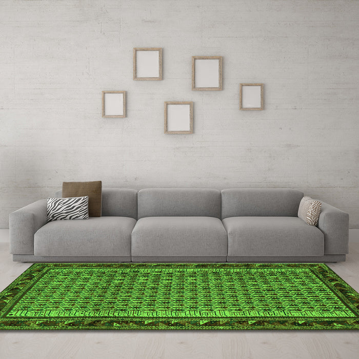 Machine Washable Abstract Green Contemporary Area Rugs in a Living Room,, wshcon659grn