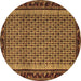 Round Machine Washable Abstract Brown Contemporary Rug, wshcon659brn