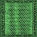 Square Machine Washable Abstract Emerald Green Contemporary Area Rugs, wshcon659emgrn