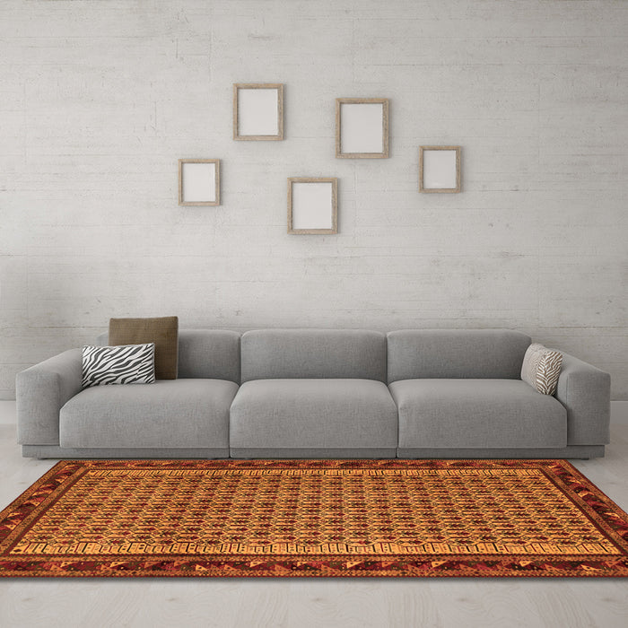 Machine Washable Abstract Orange Contemporary Area Rugs in a Living Room, wshcon659org