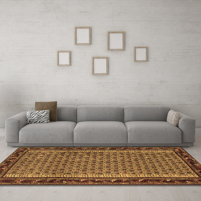 Machine Washable Abstract Brown Contemporary Rug in a Living Room,, wshcon659brn