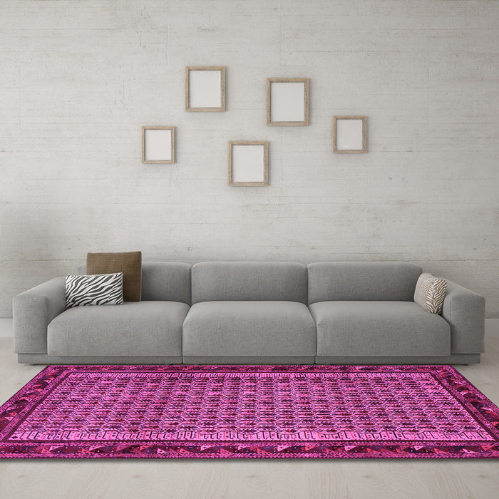 Machine Washable Abstract Pink Contemporary Rug in a Living Room, wshcon659pnk