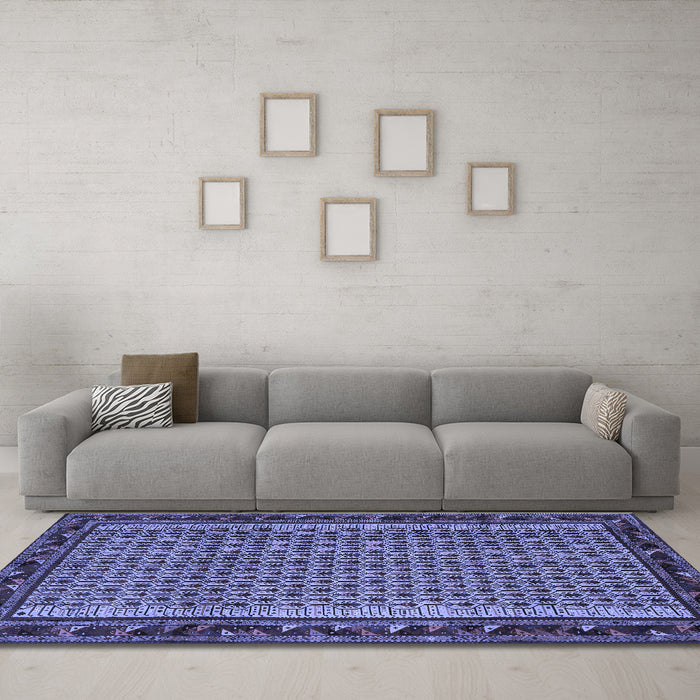 Machine Washable Abstract Blue Contemporary Rug in a Living Room, wshcon659blu