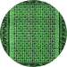 Round Machine Washable Abstract Emerald Green Contemporary Area Rugs, wshcon659emgrn