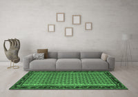 Machine Washable Abstract Emerald Green Contemporary Rug, wshcon659emgrn