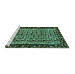 Sideview of Machine Washable Abstract Turquoise Contemporary Area Rugs, wshcon659turq