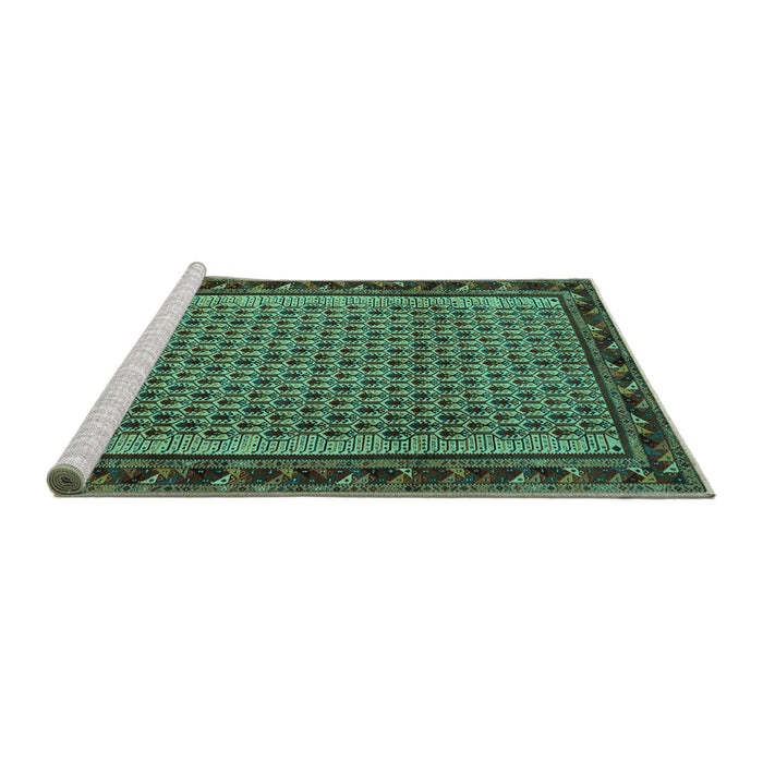 Sideview of Machine Washable Abstract Turquoise Contemporary Area Rugs, wshcon659turq