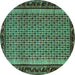 Round Machine Washable Abstract Turquoise Contemporary Area Rugs, wshcon659turq