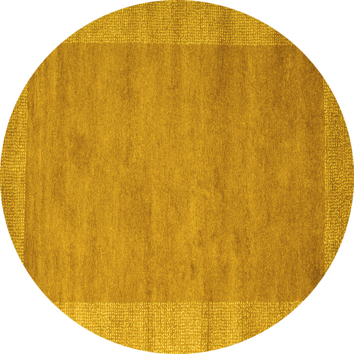 Round Machine Washable Abstract Yellow Contemporary Rug, wshcon660yw