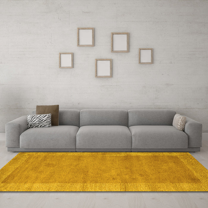 Machine Washable Abstract Yellow Contemporary Rug in a Living Room, wshcon660yw