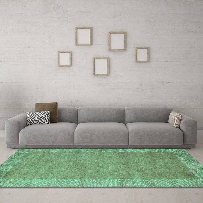 Machine Washable Abstract Turquoise Contemporary Area Rugs in a Living Room,, wshcon660turq