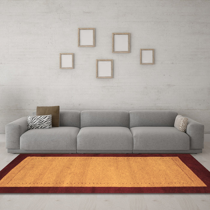 Machine Washable Abstract Brown Contemporary Rug in a Living Room,, wshcon661brn
