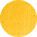 Round Machine Washable Solid Yellow Modern Rug, wshcon662yw