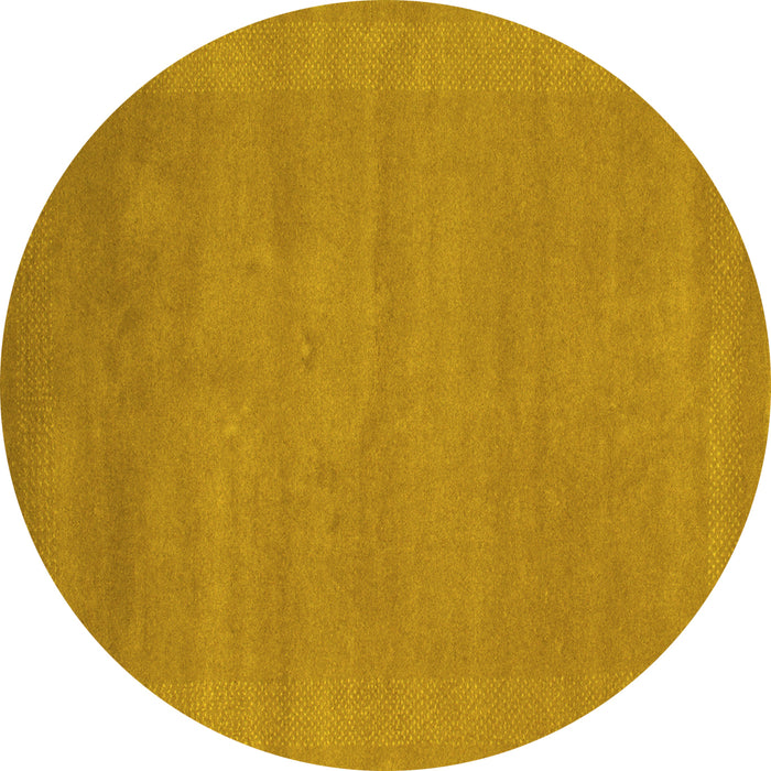Round Machine Washable Abstract Yellow Contemporary Rug, wshcon665yw