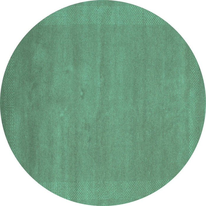 Round Machine Washable Abstract Turquoise Contemporary Area Rugs, wshcon665turq