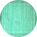 Round Machine Washable Abstract Turquoise Contemporary Area Rugs, wshcon666turq