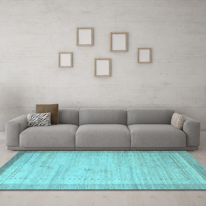 Machine Washable Abstract Light Blue Contemporary Rug in a Living Room, wshcon666lblu
