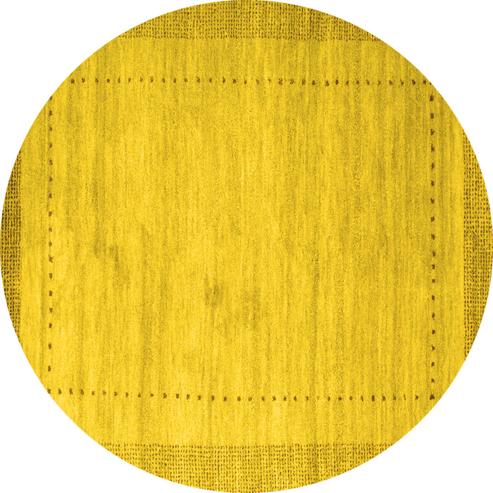 Round Machine Washable Abstract Yellow Contemporary Rug, wshcon666yw