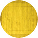 Round Machine Washable Abstract Yellow Contemporary Rug, wshcon666yw