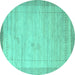 Round Abstract Turquoise Contemporary Rug, con666turq