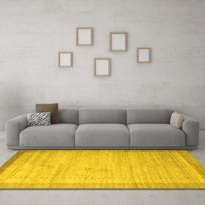 Machine Washable Abstract Yellow Contemporary Rug in a Living Room, wshcon666yw