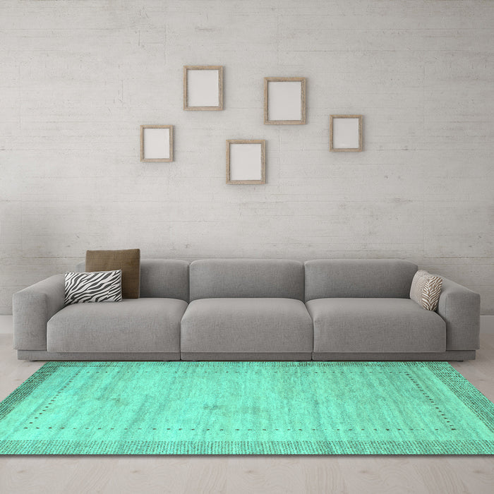Machine Washable Abstract Turquoise Contemporary Area Rugs in a Living Room,, wshcon666turq