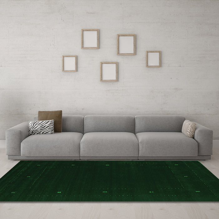Machine Washable Abstract Green Contemporary Area Rugs in a Living Room,, wshcon667grn
