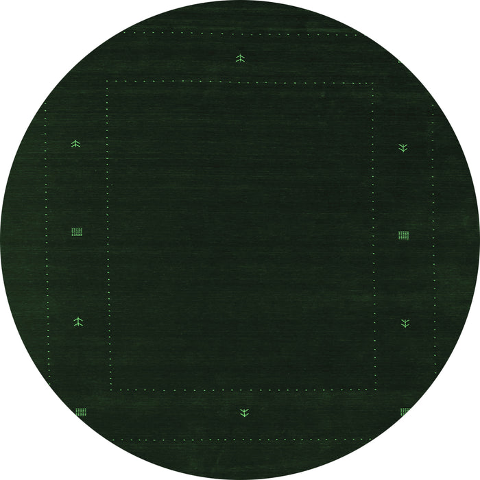 Round Machine Washable Abstract Emerald Green Contemporary Area Rugs, wshcon667emgrn