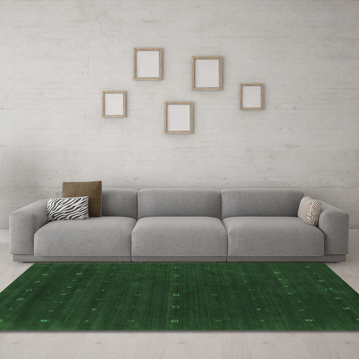Machine Washable Abstract Emerald Green Contemporary Area Rugs in a Living Room,, wshcon668emgrn