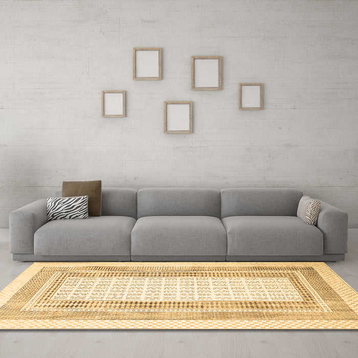 Machine Washable Southwestern Brown Country Rug in a Living Room,, wshcon669brn