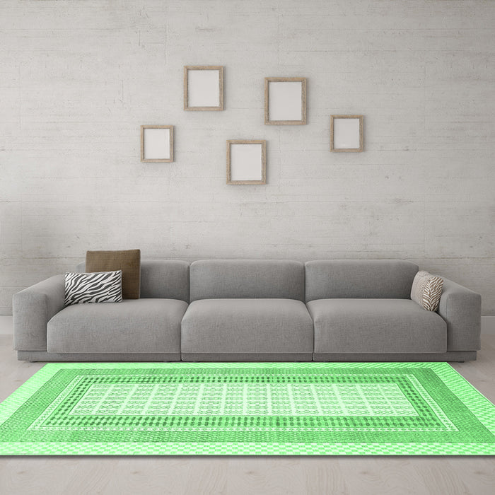 Machine Washable Southwestern Emerald Green Country Area Rugs in a Living Room,, wshcon669emgrn
