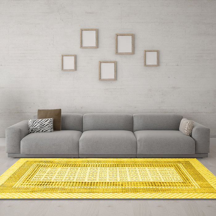 Machine Washable Southwestern Yellow Country Rug in a Living Room, wshcon669yw