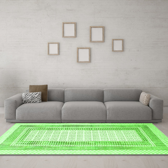 Machine Washable Southwestern Green Country Area Rugs in a Living Room,, wshcon669grn