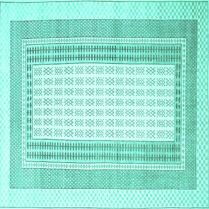 Square Machine Washable Southwestern Turquoise Country Area Rugs, wshcon669turq