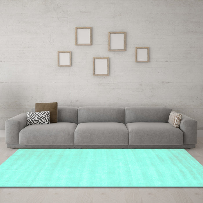 Machine Washable Abstract Turquoise Contemporary Area Rugs in a Living Room,, wshcon66turq